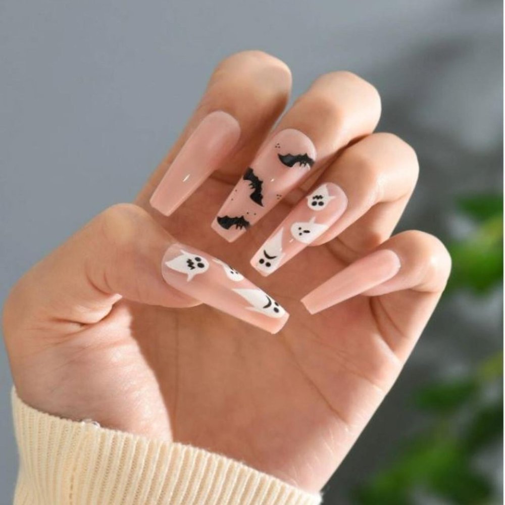 y2k 2000 00s retro deadstock pink Halloween ghost bat artificial long nails